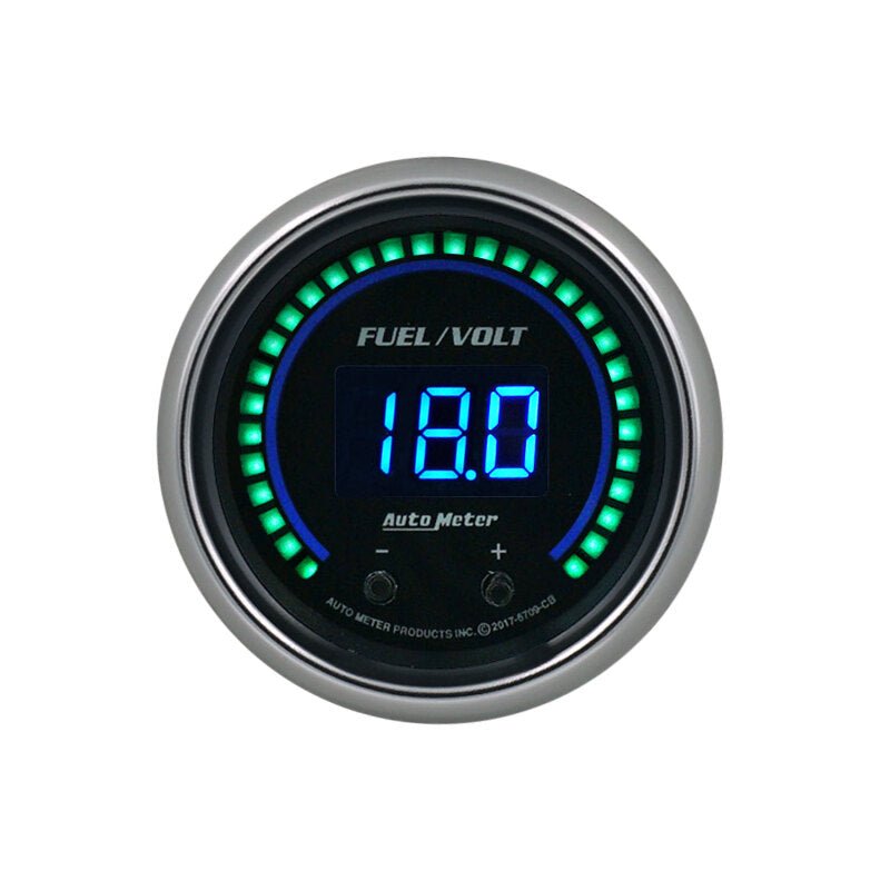 AutoMeter - Autometer 52.4mm Black Switchable 0 - 100 Fuel Level / 8 - 18V Voltmeter Cobalt Elite Digital Gauge - Demon Performance