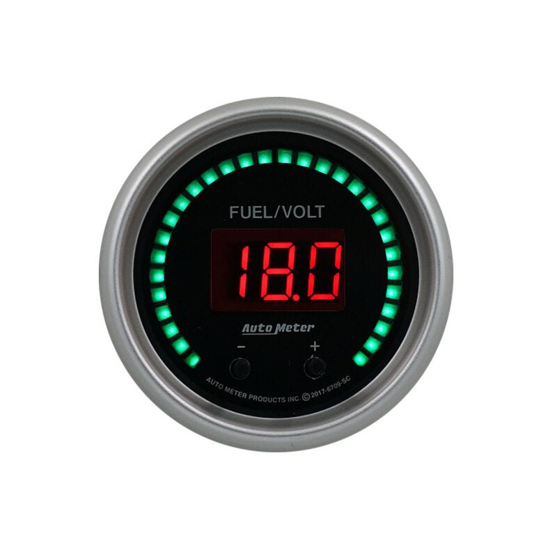 AutoMeter - Autometer 52.4mm Black Switchable 0 - 100 Fuel Level / 8 - 18V Voltmeter Sport - Comp Elite Digital Gauge - Demon Performance