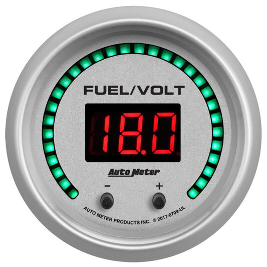 AutoMeter - Autometer 52.4mm Silver Switchable 0 - 100 Fuel Level/8 - 18V Voltmeter Ultra - Lite Elite Digital Gauge - Demon Performance