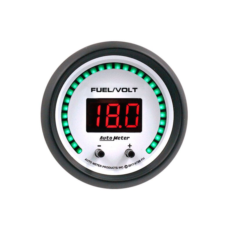 AutoMeter - Autometer 52.4mm White Switchable 0 - 100 Fuel Level/8 - 18V Voltmeter Phantom Elite Digital Gauge - Demon Performance