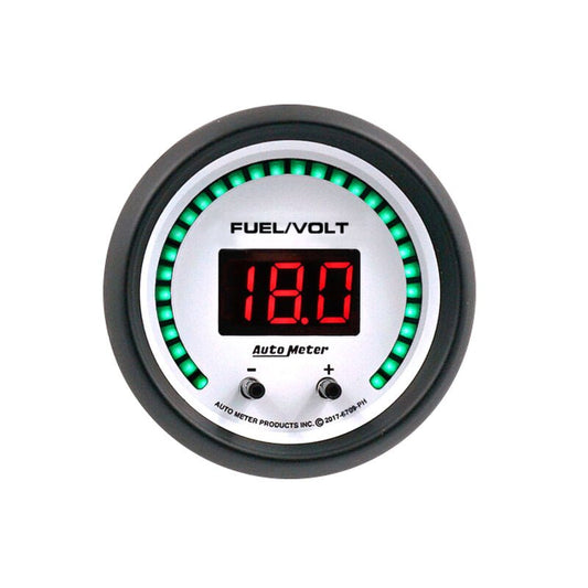 AutoMeter - Autometer 52.4mm White Switchable 0 - 100 Fuel Level/8 - 18V Voltmeter Phantom Elite Digital Gauge - Demon Performance