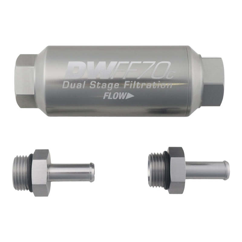 DeatschWerks - DeatschWerks 3/8in 10 Micron 70mm Compact In-Line Fuel Filter Kit - Demon Performance