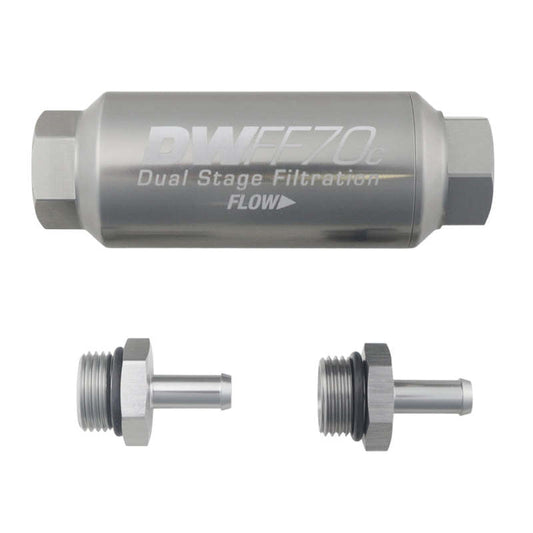 DeatschWerks - DeatschWerks 5/16in 10 Micron 70mm Compact In-Line Fuel Filter Kit - Demon Performance