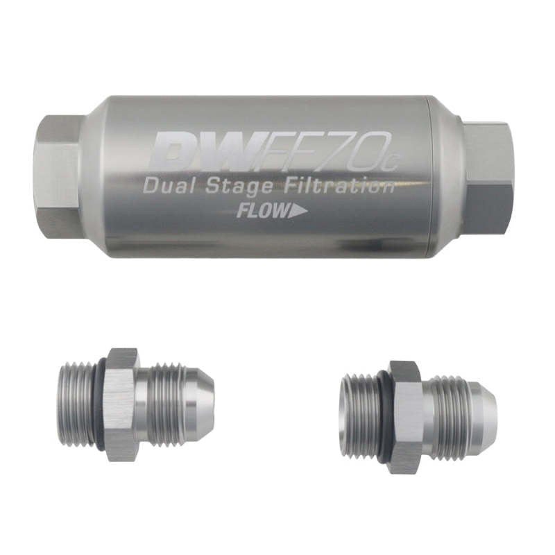 DeatschWerks - DeatschWerks 8AN 10 Micron 70mm Compact In-Line Fuel Filter Kit - Demon Performance