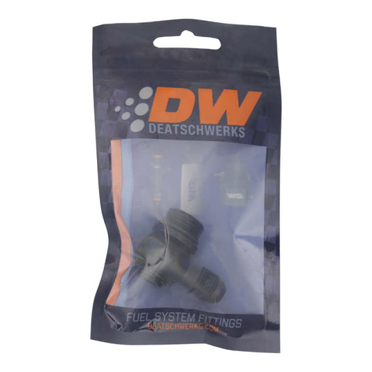 DeatschWerks - DeatschWerks 8AN ORB Male to 6AN Male Flare Low Profile 90-Degree Swivel - Anodized Matte Black - Demon Performance