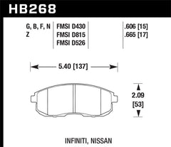 Hawk Performance - Hawk 03 - 04 G35/03 - 05 G35X/ 02 - 05 350z w/o Brembo HP+ Street Front Brake Pads - Demon Performance