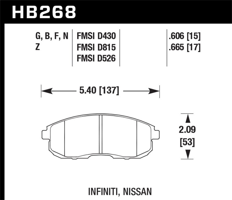 Hawk Performance - Hawk 03 - 04 G35/03 - 05 G35X/ 02 - 05 350z w/o Brembo HPS Street Front Brake Pads - Demon Performance