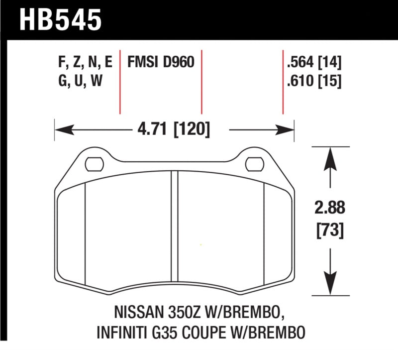 Hawk Performance - Hawk 03 - 04 Infinit G35 / 04 - 09 Nissan 350z w/ Brembo DTC - 60 Race Front Brake Pads - Demon Performance