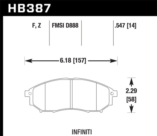 Hawk Performance - Hawk 06 - 09 350z/ 05 - 08 G35 w/o Brembo Performance Ceramic Street Front Brake Pads - Demon Performance