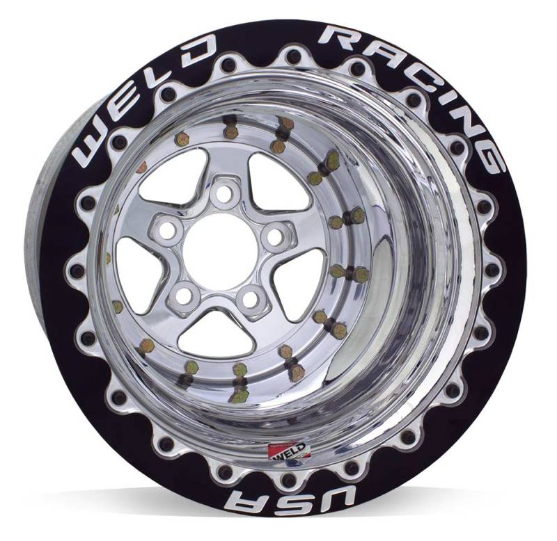 Weld Alumastar 2.0 15x12 / 5x4.75 BP / 5in. BS Polished Wheel - Black Single Bead Lock MT