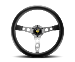 Momo Prototipo Steering Wheel 350 mm - Black Leather/Wht Stitch/Brshd Spokes