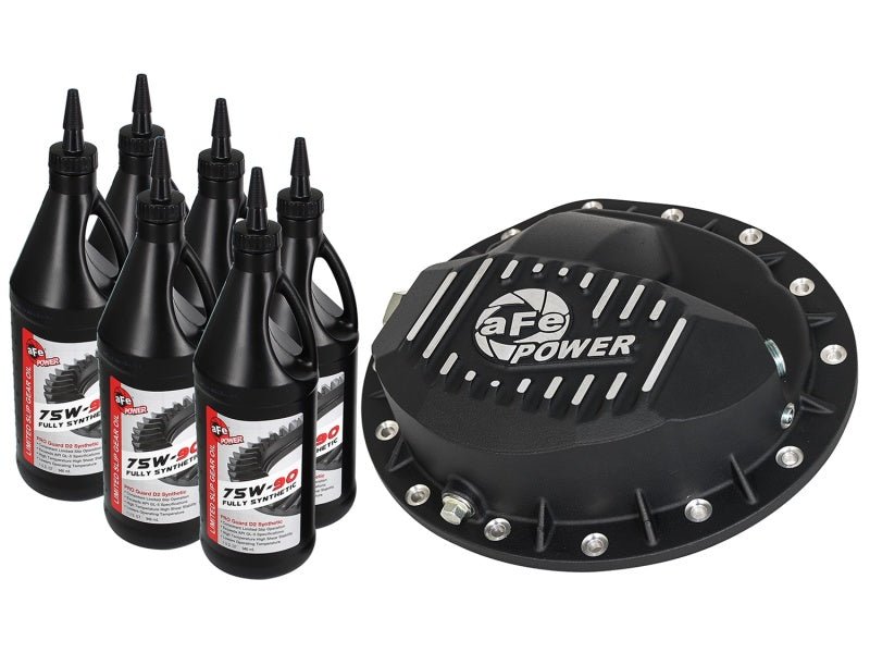 aFe - AFE Rear Differential Cover Black w/Machined Fins Nissan Titan XD 16-19 - w/Oil - Demon Performance