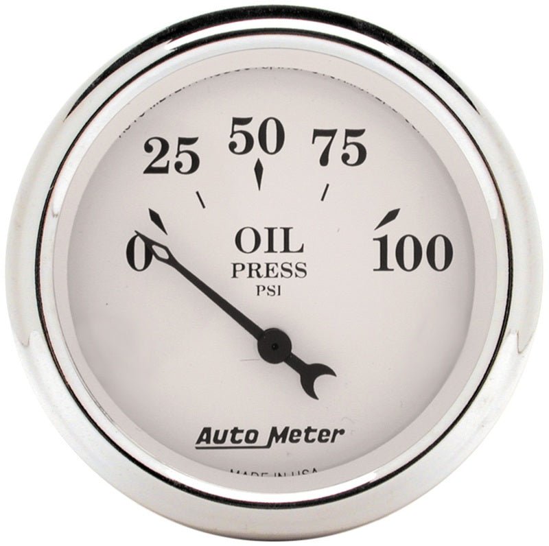 AutoMeter - Auto Meter 2-1/16in 100PSI Electronic Oil Pressure Old Tyme White Gauge - Demon Performance