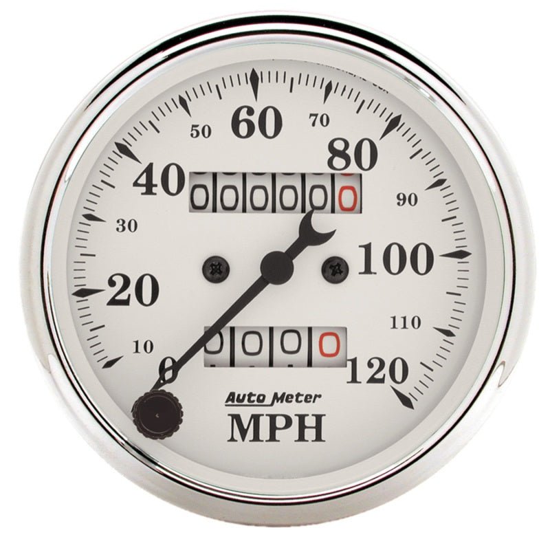 AutoMeter - Auto Meter 3-1/8in 120MPH Mechanical Speedometer Old Tyme White Gauge - Demon Performance