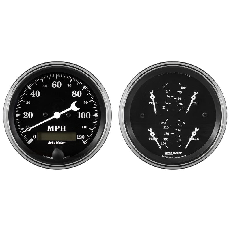 AutoMeter - Auto Meter Gauge Kit 2 pc. Quad & Speedometer 3 3/8in Old Tyme Black - Demon Performance