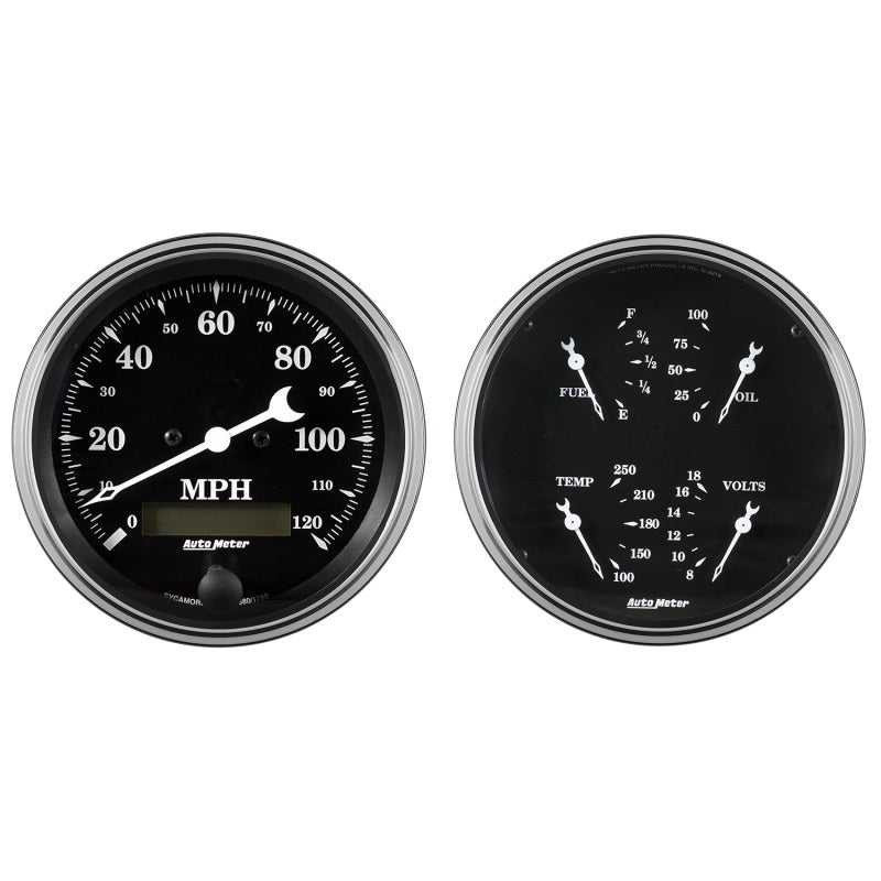 AutoMeter - Auto Meter Gauge Kit 2 pc. Quad & Speedometer 5in Old Tyme Black - Demon Performance