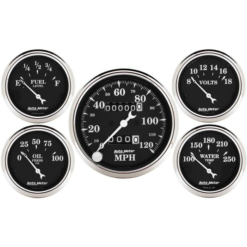 AutoMeter - Auto Meter Gauge Kit 5 pc. 3 1/8in & 2 1/16in Mechanical Speedometer Old Tyme Black - Demon Performance