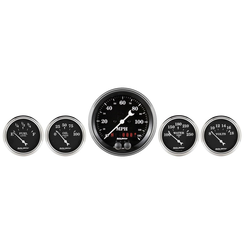 AutoMeter - Auto Meter Gauge Kit 5 pc. 3 3/8in & 2 1/16in GPS Speedometer Old Tyme Black - Demon Performance