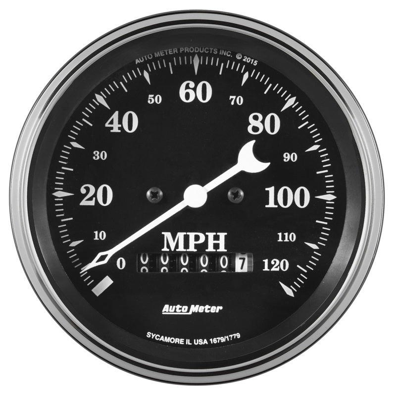 AutoMeter - Auto Meter Gauge Speedo. 3 3/8in 120mph Elec. Prog. w/ Wheel Odo Old Tyme Black - Demon Performance