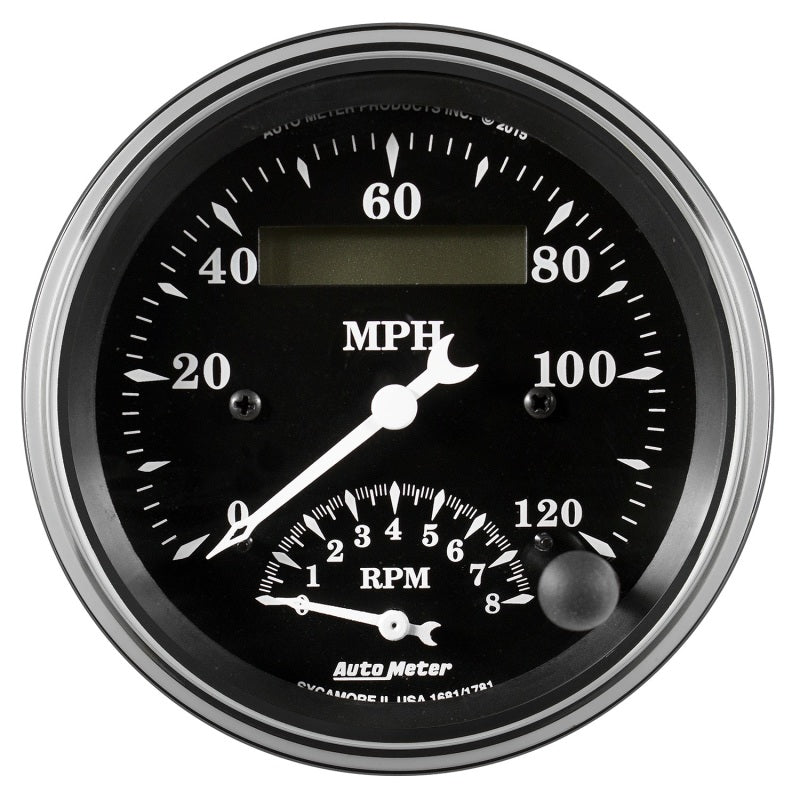 AutoMeter - Auto Meter Gauge Tach/Speedo 3 3/8in 120mph & 8k RPM Elec. Program. Old Tyme Blk - Demon Performance