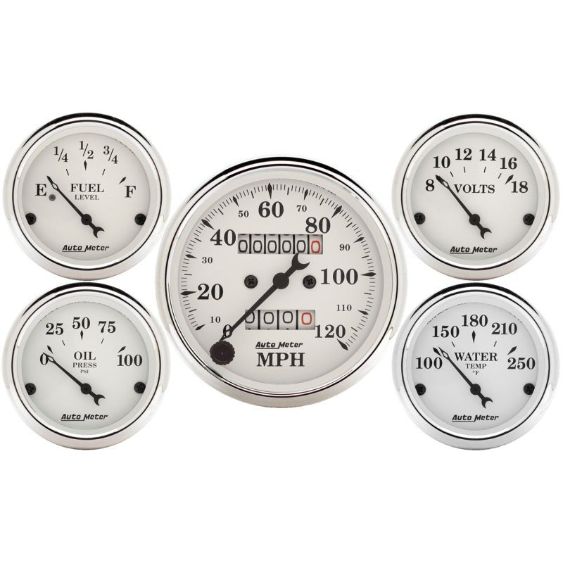 AutoMeter - Auto Meter Speedometer 3-1/8in and 2-1/16in Mechanical 5-Piece Old Tyme White Gauge Kit - Demon Performance