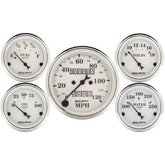 AutoMeter - Auto Meter Speedometer 3-1/8in and 2-1/16in Mechanical 5-Piece Old Tyme White Gauge Kit - Demon Performance