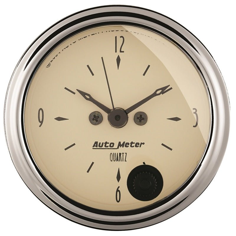 AutoMeter - Autometer 2-1/16 inch 12 Hour Analog Antique Beige Clock - Demon Performance