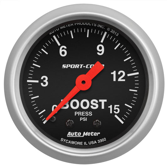 AutoMeter - Autometer 2-1/16in 0-15 PSI Mechanical Sport-Comp Boost Pressure Gauge - Demon Performance