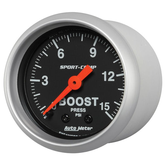 AutoMeter - Autometer 2-1/16in 0-15 PSI Mechanical Sport-Comp Boost Pressure Gauge - Demon Performance