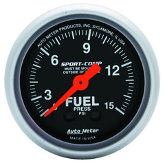 AutoMeter - Autometer 2-1/16in 0-15 PSI Mechanical Sport-Comp Fuel Pressure Gauge - Demon Performance