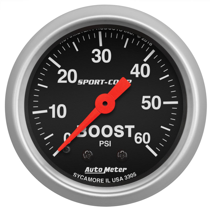 AutoMeter - AutoMeter 2-1/16in 0-60 PSI Mechanical Sport-Comp Boost Pressure Gauge - Demon Performance