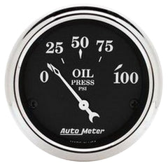 AutoMeter - Autometer 2 1/16in 100PSI Old Tyme Black Electric Oil Pressure Gauge - Demon Performance