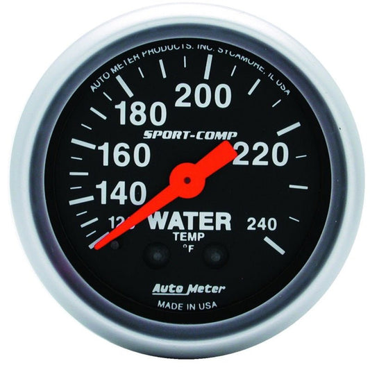 AutoMeter - Autometer 2-1/16in 120-240 Degree F Mechanical Water Temp Sport-Comp Gauge w/ 12ft Tubing - Demon Performance