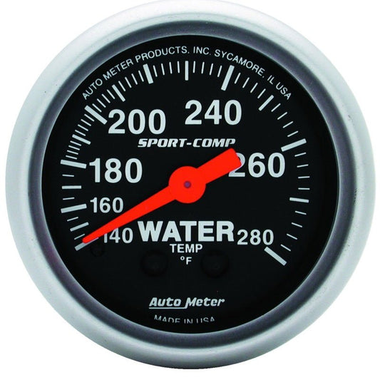 AutoMeter - Autometer 2-1/16in 140-280 Degree F Mechanical Water Temp Sport-Comp Gauge - Demon Performance