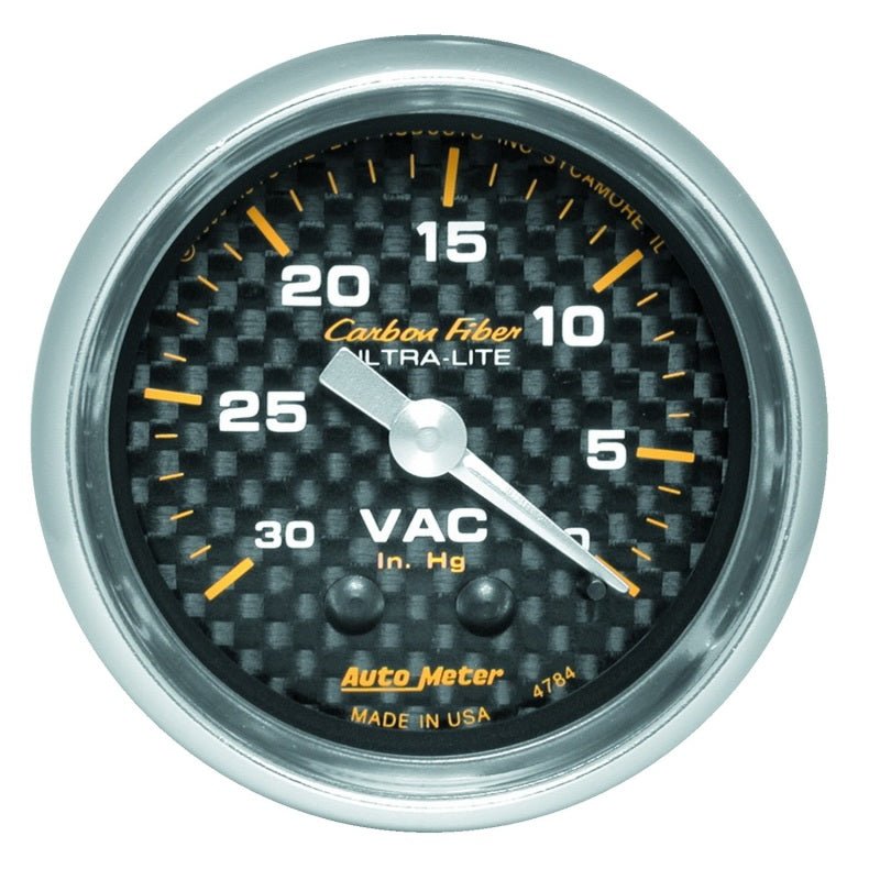 AutoMeter - Autometer 2-1/16in Vacuum Gauge Carbon Fiber Mechanical 30Hg - Demon Performance