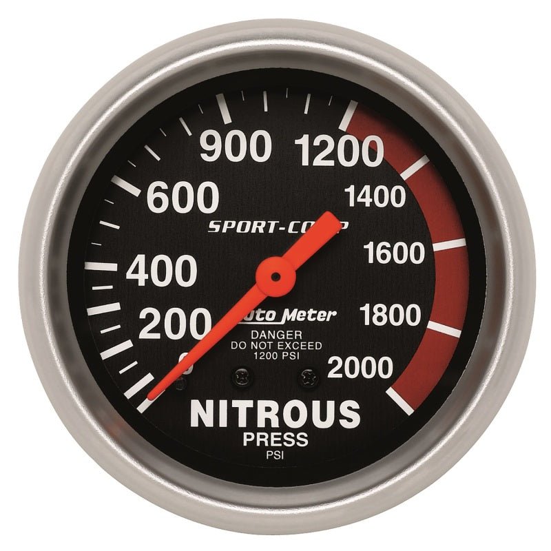 AutoMeter - Autometer 2-5/8in 0-2000 PSI Mechanical Nitrous Pressure Sport-Comp Gauge - Demon Performance