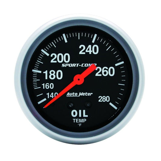 AutoMeter - Autometer 2-5/8in 140-280 Degree F Mechanical 12ft Oil Temp Sport-Comp Gauge - Demon Performance