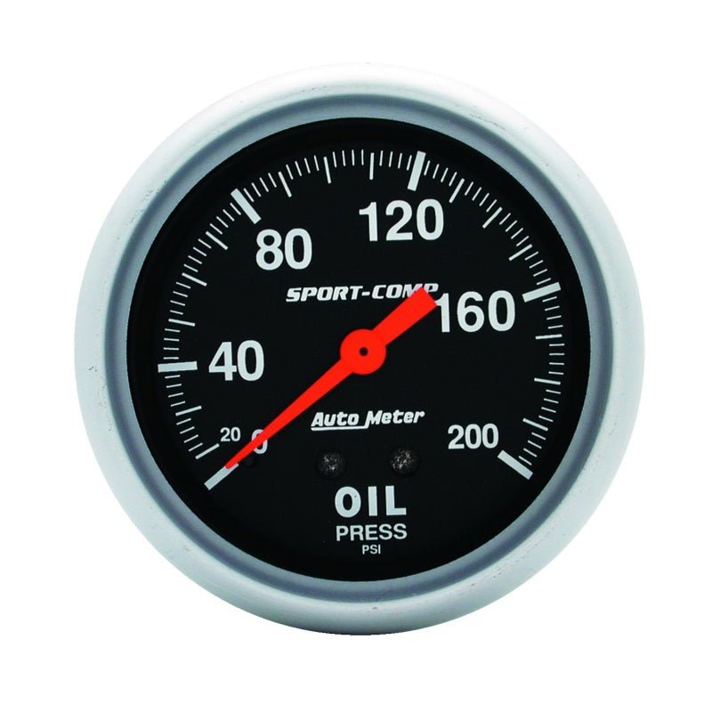 AutoMeter - Autometer 2-5/8in 200 PSI Mechanical Sport-Comp Oil Pressure Gauge - Demon Performance