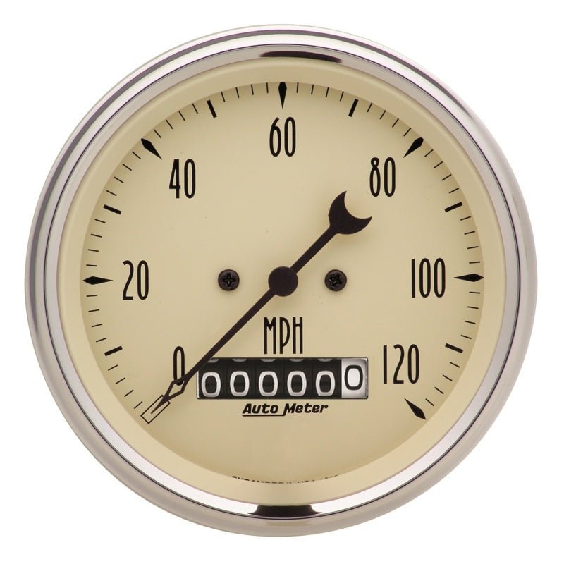 AutoMeter - Autometer 3-3/8in 120mph Antique Beige Elec. Programmable Speedometer w/ Wheel Odometer - Demon Performance