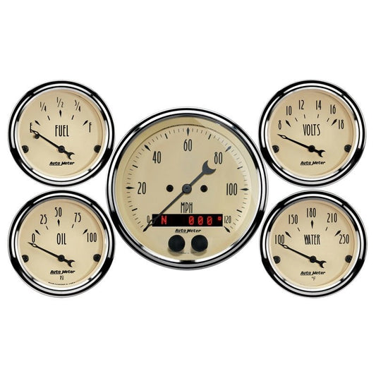 AutoMeter - AutoMeter 3-3/8in & 2-1/16in GPS Speedometer Antique Beige Gauge Kit - 5 Pc - Demon Performance