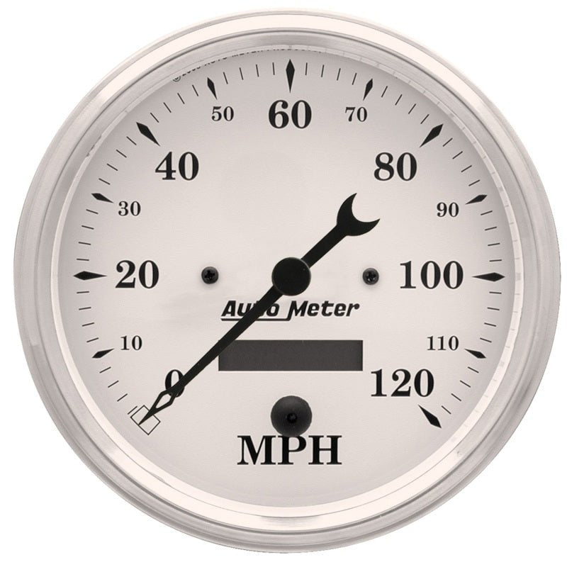 AutoMeter - Autometer 5 inch 120mph Electric Programable w/ LCD ODO Old Tyme Speedometer - White - Demon Performance