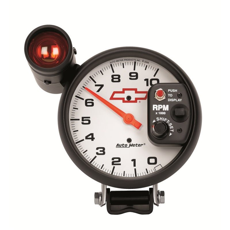 AutoMeter - AutoMeter 5in (127mm) Pedestal Tachometer, 0-10,000 RPM, Chevy Red Bowtie - Demon Performance