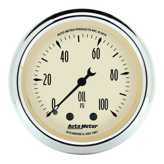 AutoMeter - Autometer Antique Beige 52.4mm 0-100 PSI Mechanical Oil Pressure Gauge - Demon Performance