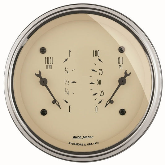 AutoMeter - AutoMeter Antique Beige Oil/Fuel Dual Gauge - Demon Performance