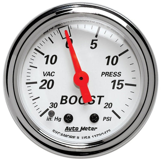 AutoMeter - Autometer Arctic White 2-1/16in 30 in. Hg/20 PSI Full Sweep Mechanical Vacuum/Boost Pressure Gauge - Demon Performance