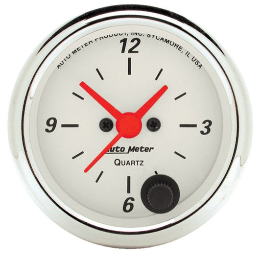 AutoMeter - Autometer Arctic White 2-1/6in 12 Hour Analog Clock Gauge - Demon Performance