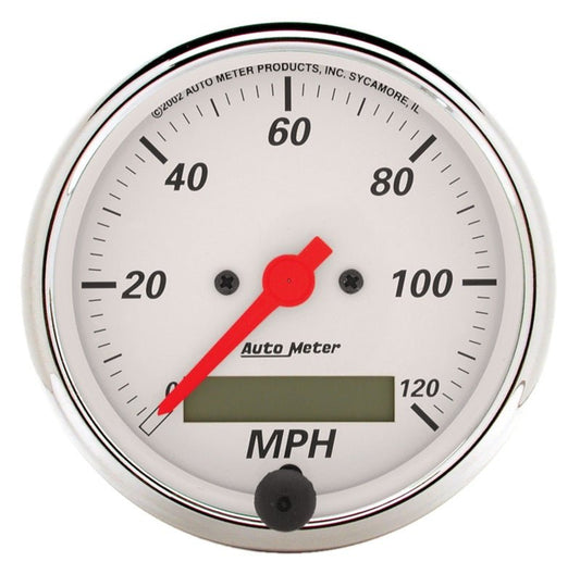 AutoMeter - Autometer Arctic White 3 1/8in 120 mph electric Speedometer Programmable w/ LCD - Demon Performance