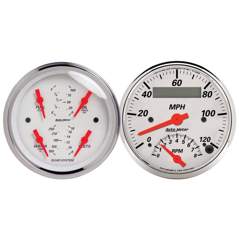 AutoMeter - Autometer Arctic White 3-3/8 Quad Gauge and Tach/Speedo Combo - Demon Performance