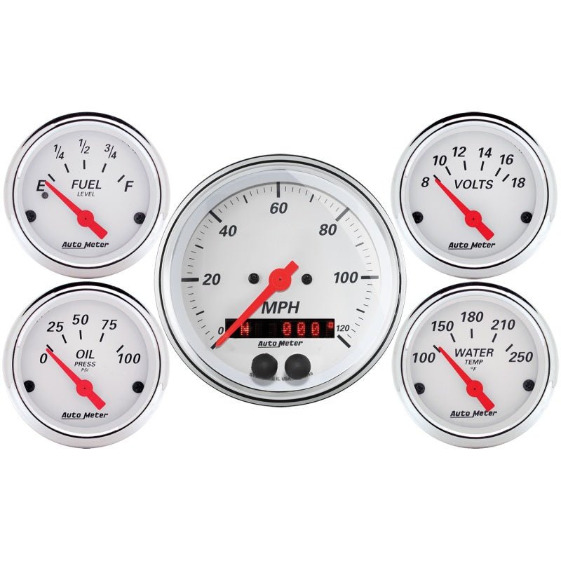 AutoMeter - Autometer Arctic White 3-3/8in Electric Speedometer with 2-1/16in Volt/Water/Oil/Fuel - Demon Performance