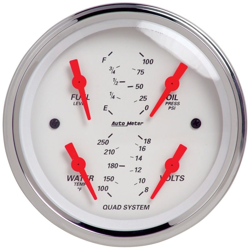 AutoMeter - Autometer Arctic White 3-3/8in Kit Box w/Elec Speedo Elec Oil Press, Water Temp, Volt, Fuel Level - Demon Performance